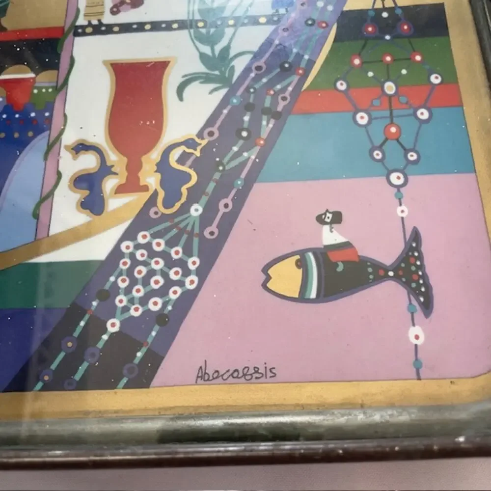 Raphael Abecassis Shabbat Tray Judaica Art Bitton Fine Art Metal Handles 1980s